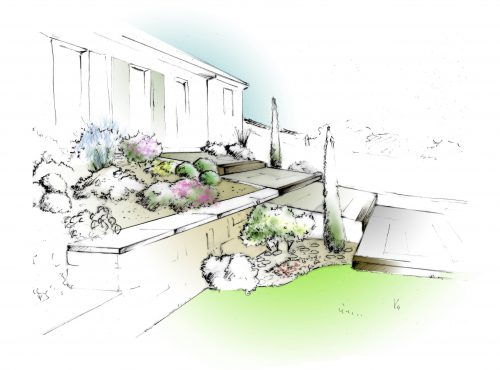 croquis de jardin en terrasse